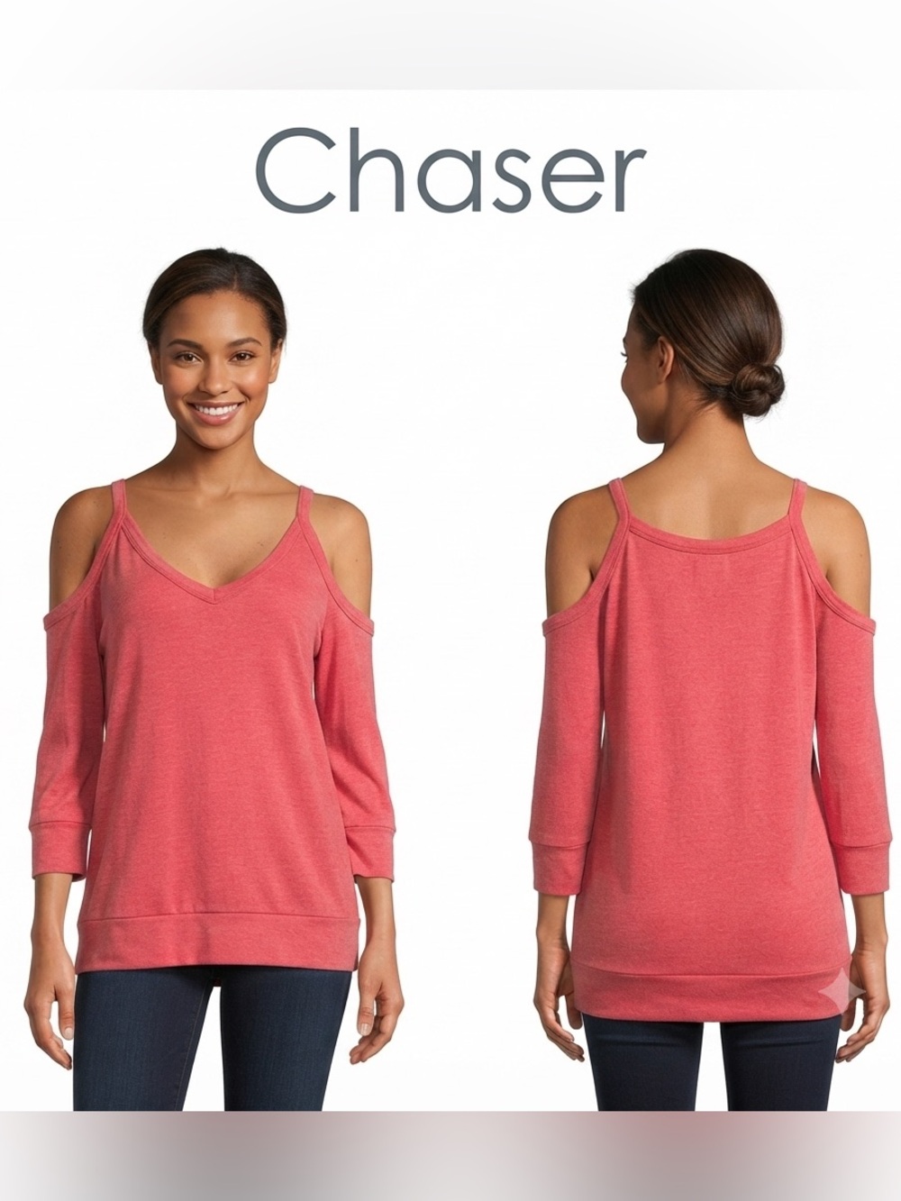 Chaser Coral Cold Shoulder Burnout Top Medium